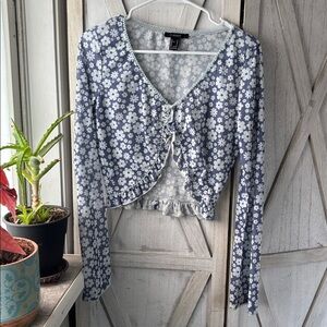 Forever 21 Blue Floral Mesh Top